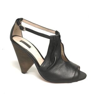 Rmk Black Leather Sandal Shoe Cone Heel Peep Toe 9